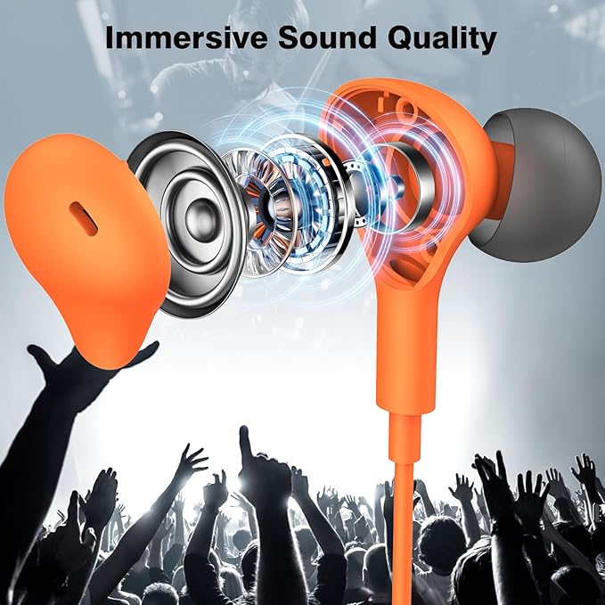 USB C Headphones for iPhone 17 16 15 Pro Galaxy S25 S26 Wired Earbuds with Microphone for Samsung S24 S23 S22 S21 Ultra, Magnetic Noise Canceling in-Ear Type C Earphone for iPad 10 Pixel 9 8, Orange