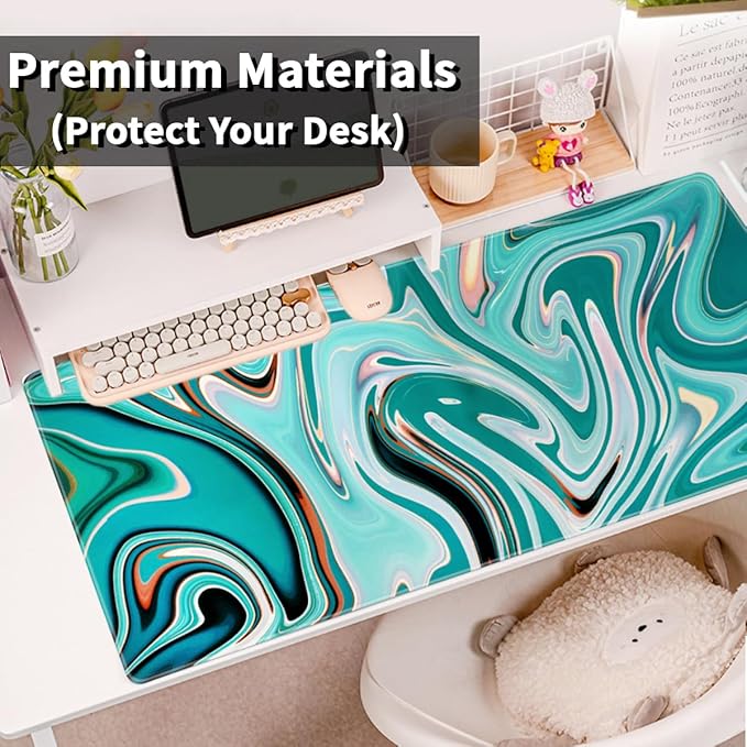 Benvo Extended Mouse Pad with Stitched Edges Extra Large Gaming Mousepads with Non-Slip Rubber Base and Micro-Weave Cloth Desk Mat for Gamer Office Home(35.4x15.7 inch, Marble Green)