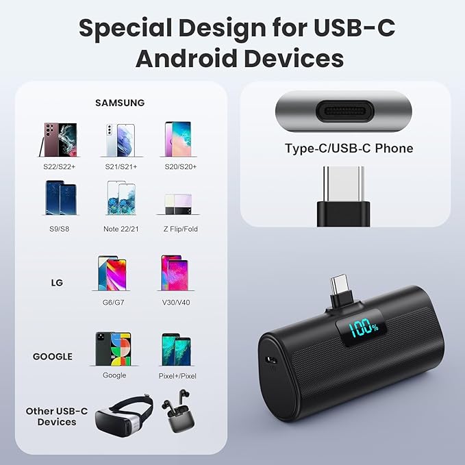 [2-Pack]Portable Charger for iPhone 16/15 Series,5200mAh PD USB C Power Bank Built-in USB-C Connector,Battery Pack Compatible with iPhone 16/16 Plus/16 Pro/16 Pro Max/15 Series,Android (Black+Black)