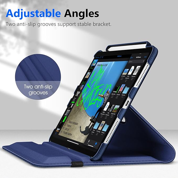 Fintie Rotating Case for iPad Pro 11-inch (4th / 3rd Generation) 2022/2021-360 Degree Swiveling Stand Cover w/Pencil Holder, Auto Sleep/Wake, Also Fit iPad Pro 11" 2nd/1st Gen, Navy