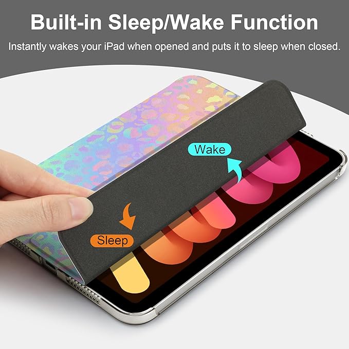 DONGKE for iPad mini 7 (A17 Pro) 2024 & iPad mini 6 2021 8.3 Inch, Slim Foldable Stand Hard PC Translucent Back Shell Smart Cover for iPad mini 7th/6th Generation [Auto Wake/Sleep] - Colorful Leopard