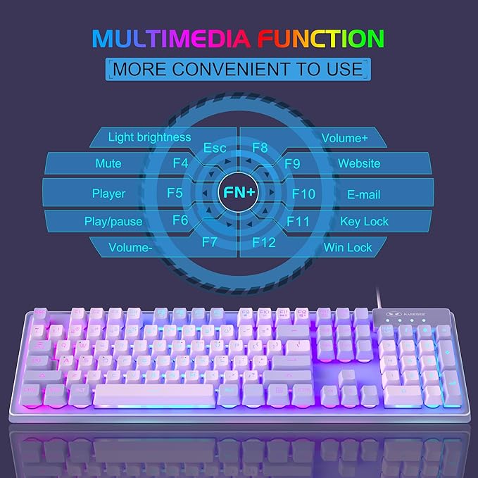 Gaming Keyboard and Mouse Combo, K1 RGB LED Backlit Wired Keyboard with 104 Key Computer PC Gaming Keyboard for PC/Laptop (Purple)
