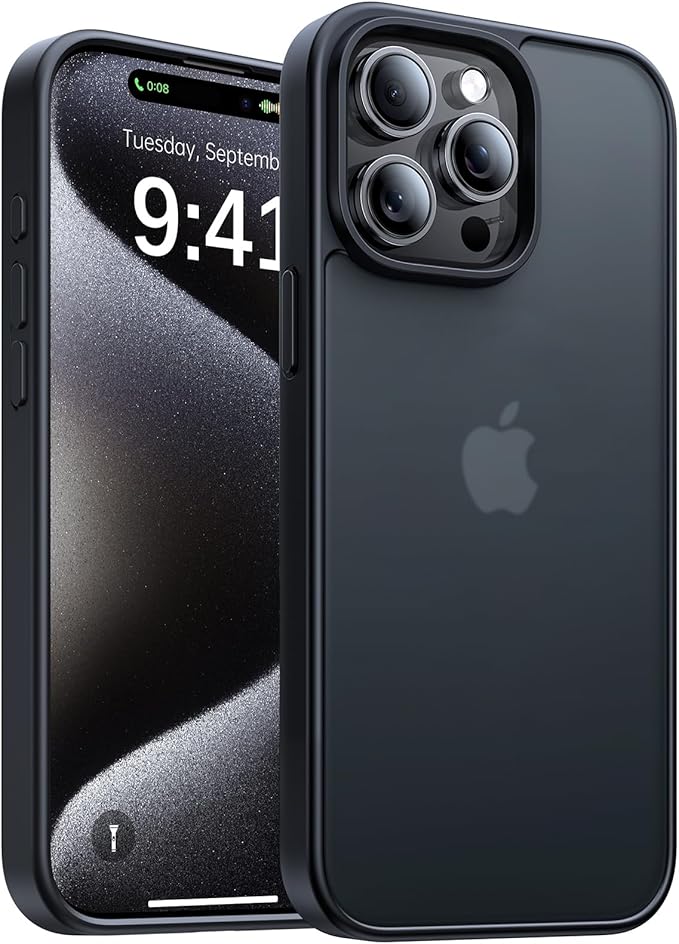 for iPhone 15 Pro Max Case, [Military-Grade Drop Protection][Anti-Yellowing] Shockproof Protective Translucent Matte Cover for iPhone 15 Pro Max Phone Case,Titanium Black