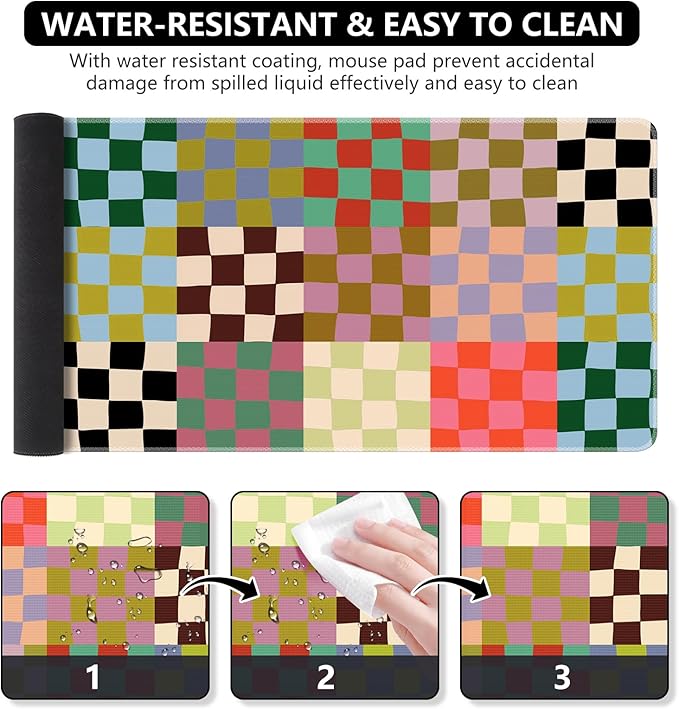 iCasso Checkered Desk Mat, Cute XXL Large Mouse Pad for Desk Cover, Anti-Slip Big Mousepad with Stitched Edges, Keyboard Mat for Computer Desktop Protector (Retro Checkered)