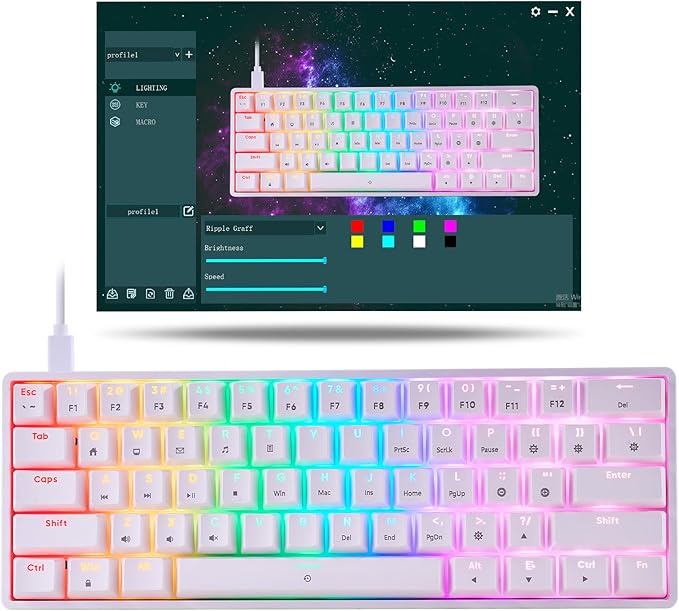 CHONCHOW 60% Mechanical Keyboard Gaming RGB Backlit with app Compact 61 Key Portable Mini Keyboard Blue MX Switch Compatible with Windows iMac Laptop PC Computer Office Gamer (White, red Switch)
