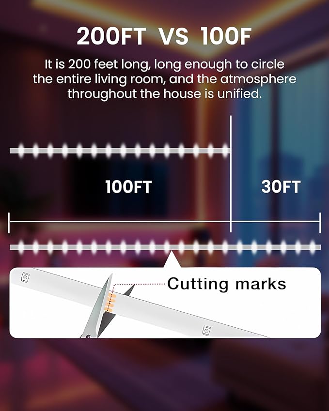 VOLIVO 200ft Led Strip Lights for Bedroom, Color Changing Led Light Strips Kit with Bluetooth App Control and IR Remote, RGB Music Sync Lighting for Room, Home Decor
