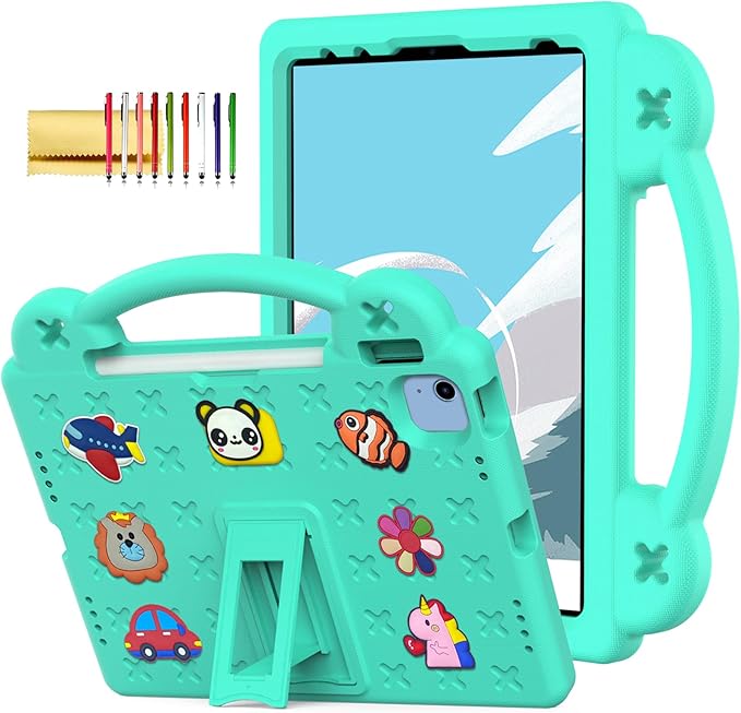 Dteck for iPad 10th Generation Case 10.9 Inch 2022, EVA Cute Bear Kids Case Shockproof Rugged Protective Kickstand Boy Girl Cover with Pencil Holder for iPad 10th Gen 10.9 Inch 2022, Green