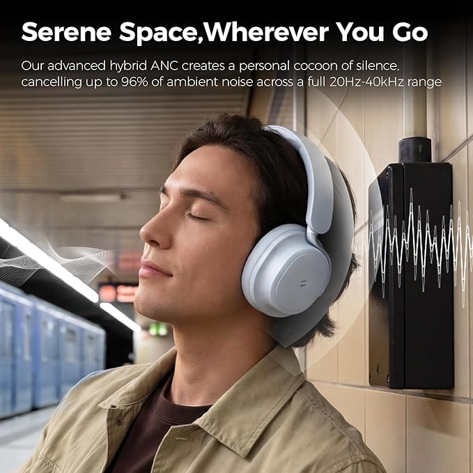 havit Noise Cancelling Headphones Over Ear, Wireless Bluetooth Headphones with 132H Playtime, Fast Charge 5 Min=5H, Foldable, Dual Device, with Mic for Travel Work Office, Blue