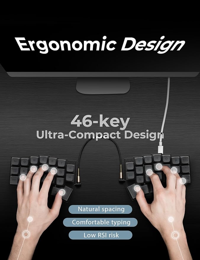 YIVU CORNE V4 Wired Split Mechanical Keyboard, 40% 3x6 Ortholinear Layout, Ergonomic Support, QMK/Vial Programmable, Hot-swappable RGB Gaming Keyboard, Pre-Lubricated Linear Switches