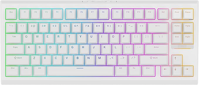 EPOMAKER G84 80% RGB Gaming Mechanical Keyboard, 2.4GHz/ Type-C/BT Wireless Keyboard, QMK/VIA Programmable, Hot-Swappable, NKRO, with Shine Through PBT Keycaps for Gamers (White, Creamy Jade Switch)