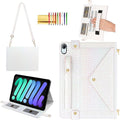 Shiny Case for iPad mini 7 2024/Mini 6th Gen Handbag Case, Techcircle Iridescent PU Leather Folio Envelope Pocket Stand Cover with Hand Strap+Shoulder Strap+Pencil Holder+Card Slots, Shiny White