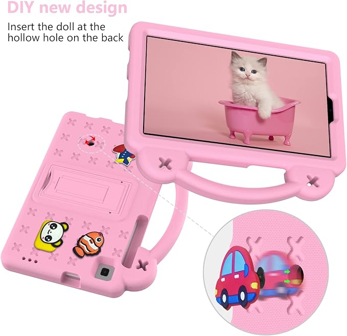 AKABEILA Compatible with Samsung Galaxy Tab A9 8.7 X115N(2023) Tablet Case, Kids Friendly Universal Lightweight Shockproof Protective Case with Shoulder Strap & Stand Handle & Pen Tray Pink