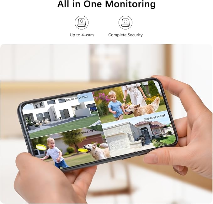 Solar Security Cameras Wireless Outdoor, 4 Cam-Kit, Solar-Powered, No Subscription,Home Security Cameras System with 4MP Color Night Vision, Auto Tracking, Pan & Tilt, Spotlight & Siren, 2.4 & 5G WiFi