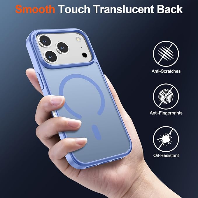 SUPFINE Magnetic for iPhone 17 Pro Case (Compatible with MagSafe)(Military Grade Drop Protection) Translucent Matte Shockproof with Anti-Fingerprint Phone Cover,Blue Purple