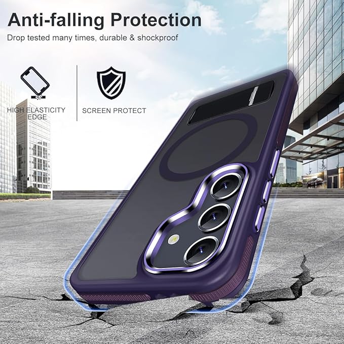 MALEWOLF Case for Galaxy S23 FE with 3 Modes Stand, Compatible with Magsafe, Color Hybrid Shockproof Cover Anti-Slip, Matte Translucent PhoneCase for Galaxy S23 FE (Dark Purple)