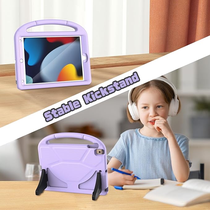 YIHE Kids Case for iPad 9th/8th/7th Generation, iPad Pro 10.5 & Air 3, Shockproof Protective Cover with Handle Stand & Screen Protector for 10.2/10.5 Inch iPads, Light Purple