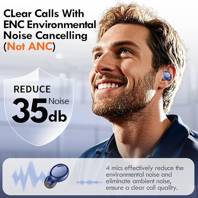 Lanteso True Wireless Bluetooth 5.4 Earbuds, 48H Playtime,Light Weight Headphones in Ear Buds Built in Mic Headset Premium Sound with Deep Bass,Clear Calls Earphones for Sports Workou Blue