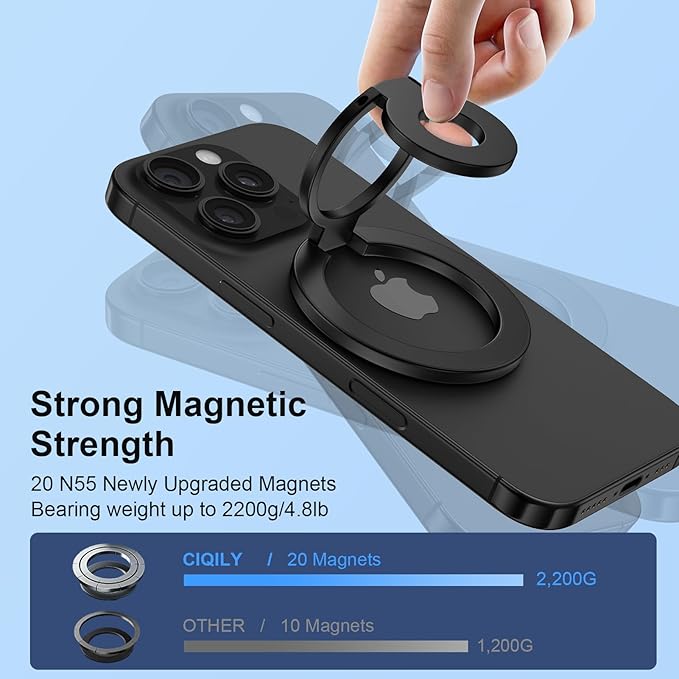 Magnetic Phone Ring Holder for MagSafe Gym Phone Grip Stand Finger Ring Kickstand Dual-Sided Magnetic Stand for iPhone 17 16 Pro Max 16e 15 14 13 12 Pro Max,Samsung,Compatible for Wireless Car Mount