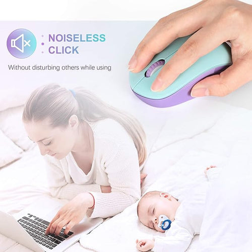 seenda Wireless Mouse for Laptop, 2.4G Noiseless Mouse with USB Receiver - Optical Tracking Portable Computer Mice for Chromebook, PC, Tablet, Windows System, 24 Months Battery Life -Mint Green&Purple