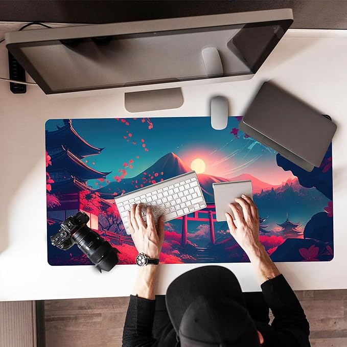 Japanese Mouse Mat, Large Extended Gaming Mouse Pad with Stitched Edges, Non-Slip Waterproof Rubber Base Mouse Pad for Office, Computer, Keyboard, Laptop and Home Desk Pad 31.5 x 15.7 Inch