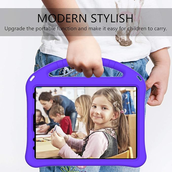 Shockproof Case for Apple iPad A16 11 Inch 2025 11th Gen/iPad 10th Generation 2025 10.9", with Shoulder Strap Soft EVA Handle Design Foldable Kickstand Kids Friendly Cover for Girls Boys, Purple