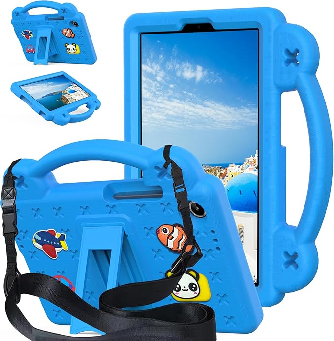 AKABEILA Compatible with Lenovo Tab One 2025 8.7 inch Tablet Case, Lightweight Shockproof Protective Case with Shoulder Strap & Stand Handle for Girl Kid Gift Sky Blue