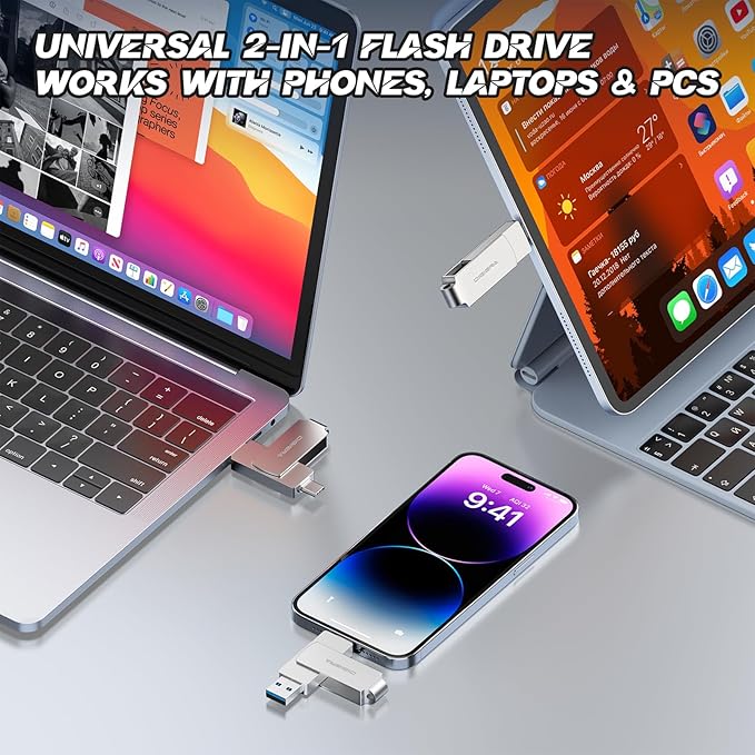 DIGIERA 512GB 2‑in‑1 USB‑A & USB‑C Flash Drive, USB 3.2 Gen 1 Thumb Drive, 500MB/s Read 400MB/s Write, 360° Swivel Compact Aluminum Memory Stick for File Transfer, Backup & Travel Storage