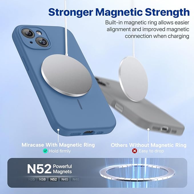 Miracase Compatible with iPhone 15 Case, [Soft Anti-Scratch Microfiber Lining], Liquid Silicone Case Gel Rubber Shockproof Drop Protection Phone Case for iPhone 15, Glass Blue