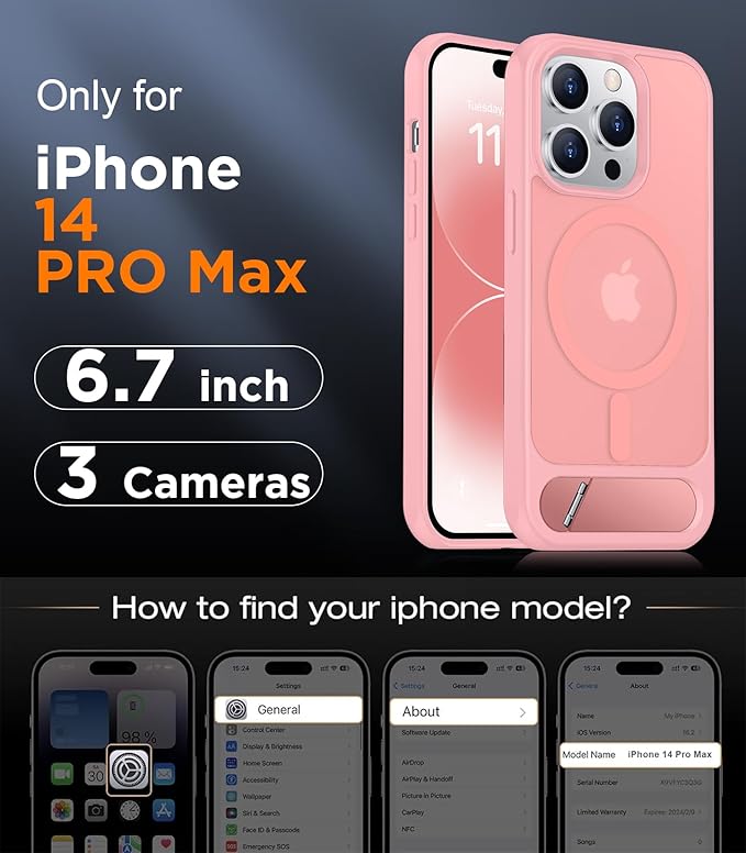 Magnetic Compatible with iPhone 14 Pro Max Case, [Built-in Invisible Kickstand][Compatible with MagSafe] [Military Grade Shockproof] Slim Translucent Matte Phone Case for iPhone 14 Pro Max 6.7"