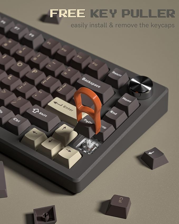 Double Shot PBT Keycaps Set 130 Keys, Cherry Profile Custom Keycaps 60 65 75 100 Percent for 61/64/68/84/87/100/104/108 Retro Gaming Mechanical Keyboard, Brown Coffee