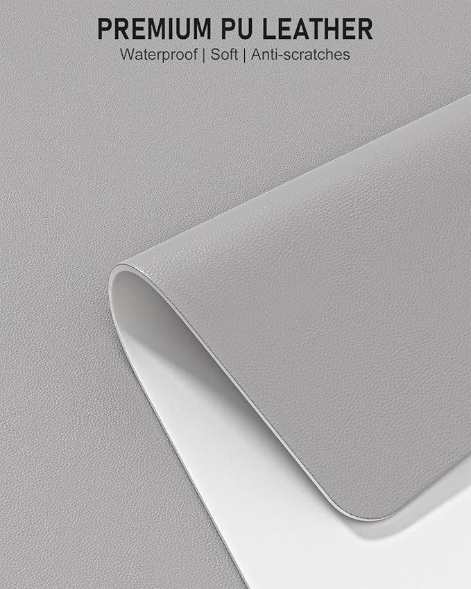 Desk Pad, 30" x 14" PU Leather Non-Slip Desk Mat Large Mouse Pad for Desktop, Waterproof Laptop Computer Writing Mat for Office, Home, Work, Gaming, Silver