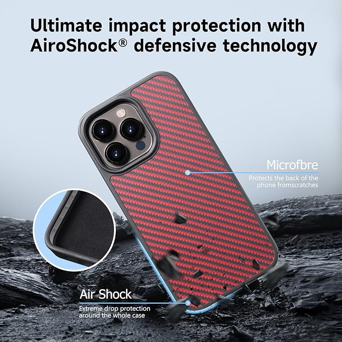 Tigowos for iPhone 15 Pro Max Case Protective Case Made of Aramid Fiber, Soft Touch, Tough Durable Carbon Bumper, Carbon Fiber Red