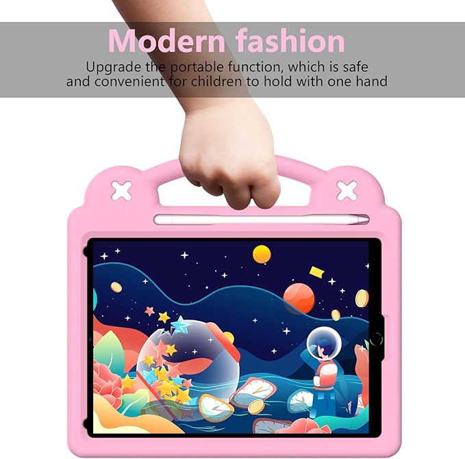 for iPad 9th Generation Case for Kids,iPad 8th 7th Gen Cover, Shoulder Strap Shockproof Cute DIY Figures Design Handle Stand Protective Rugged Case for Apple iPad 9th 8th 7th Gen 2021/2020/2019,Pink