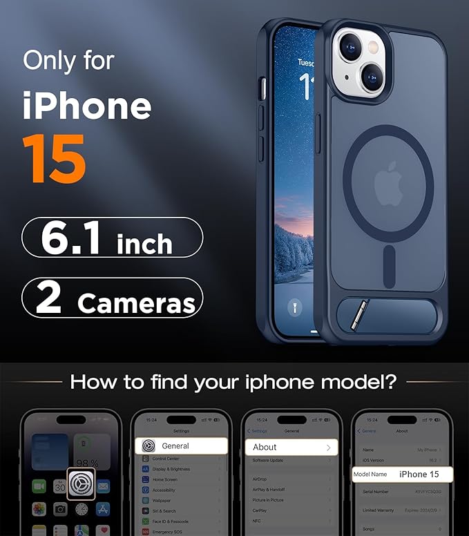 Magnetic Compatible with iPhone 15 Case, [Built-in Invisible Kickstand][Compatible with MagSafe] [Military Grade Shockproof] Slim Translucent Matte Phone Case for iPhone 15 6.1"