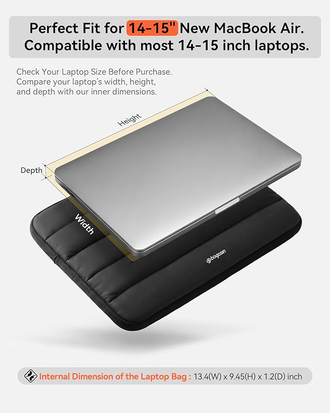 Bagasin 14 Inch TSA Laptop Bag Protective Sleeve Waterproof with 4-Layer Protection for MacBook, HP, Dell, Lenovo, Asus Notebook