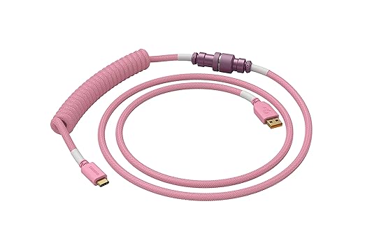 GLORIOUS Coiled Keyboard Cable – Coiled USB C Cable Artisan Braided Cables for Mechanical Gaming Keyboard Coiled Cable - Custom Keyboard Cable (Pixel Pink)