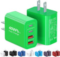 2 Pack USB C Charger, 40W Fast Charge Cube, 4-Port QC+PD Wall Plug,Multi-Port Type C Power Adapter for iPhone 17 16 15 14 13 12 Pro Max XS XR 8,Galaxy S24,Nexus,HTC,Google Pixel,and More(Green)