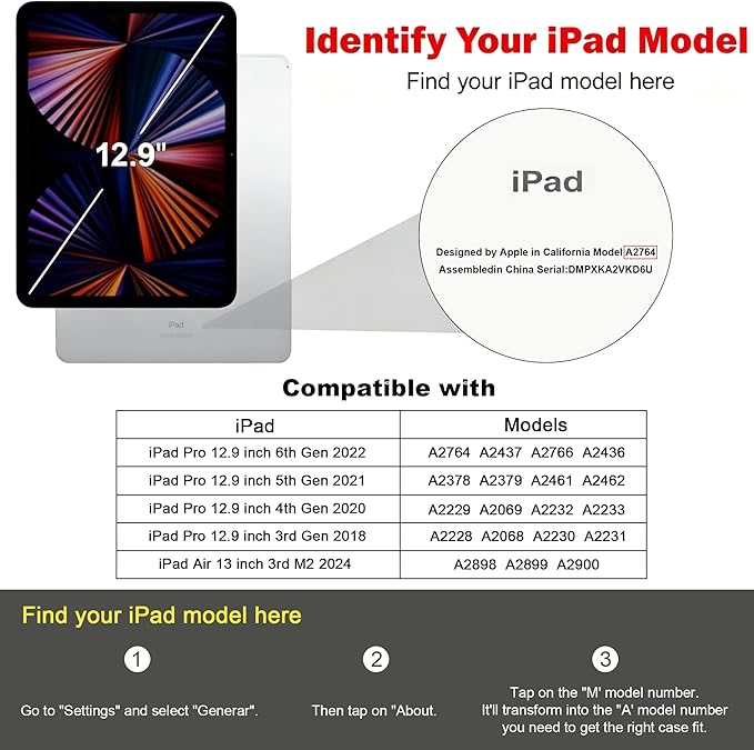 Premium PU Leather Case for iPad Pro 12.9 Inch (M2, 3rd/4th/5th/6th Gen) Multi-Angle Folio Cover with Pencil Holder & Card Pocket, Auto Wake/Sleep Slim Protective Tablet Case, Brown