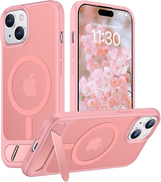 Magnetic Compatible with iPhone 15 Case, [Built-in Invisible Kickstand][Compatible with MagSafe] [Military Grade Shockproof] Slim Translucent Matte Phone Case for iPhone 15 6.1"