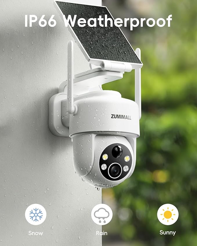 ZUMIMALL 2K Solar Security Cameras Wireless Outdoor 2-Pack, 360° PTZ Camera for Home Security with Color Night Vision, Flexible Mount, PIR Motion, 2-Way Talk, Free Cloud Storage, Work with Cloudedge