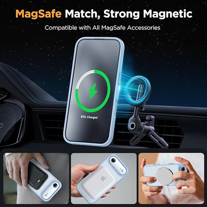 Miracase Magnetic for iPhone Air Case with Screen Protector(Compatible with MagSafe), Slim Thin Translucent Matte Military-Grade Protected Phone Cover for iPhone 17 Air 6.5", Light Blue