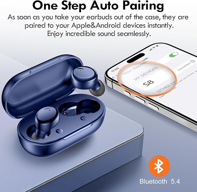 Lanteso True Wireless Bluetooth 5.4 Earbuds, 48H Playtime,Light Weight Headphones in Ear Buds Built in Mic Headset Premium Sound with Deep Bass,Clear Calls Earphones for Sports Workou Blue