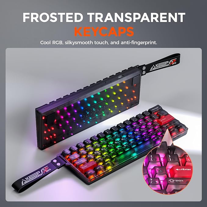 DAREU COOL60 60% Hall Effect Gaming Keyboard with Magnetic Switch, SOCD, 0.01mm Actuation Adjustable Rapid Trigger,8000 Hz Polling, Frosted Transparent Keycaps, Hot-swap, RGB Backlit