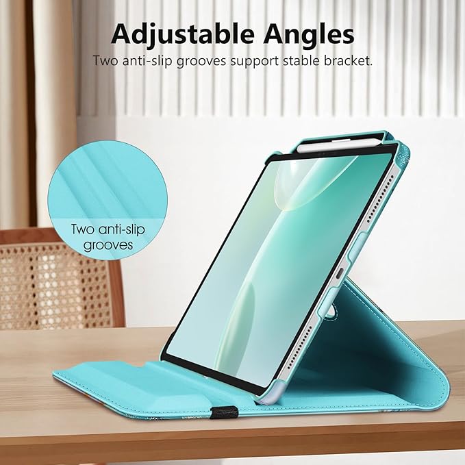 Fintie Rotating Case for iPad Pro 13-inch (M5) 2025 / (M4) 2024 with Pencil Holder - 360 Degree Swiveling Protective Stand Cover with Auto Wake/Sleep, Emerald Marble