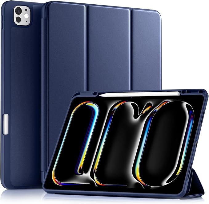 Akkerds Compatible with iPad Pro 13 Inch Case (M5/M4) 2025/2024, for iPad 13 Pro Case with Pencil Holder, Slim Trifold Stand Protective Cover with Soft TPU Back, Auto Wake/Sleep (Navy)