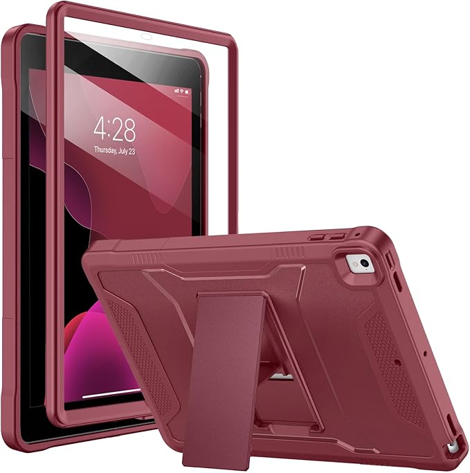 Soke Case for iPad 6th/5th Generation 9.7 Inch 2018/2017,with Built-in Screen Protector and Kickstand, Rugged Full-Body Heavy Duty Protective Cover for Apple iPad Air 2 /Pro 9.7 - Dark Red