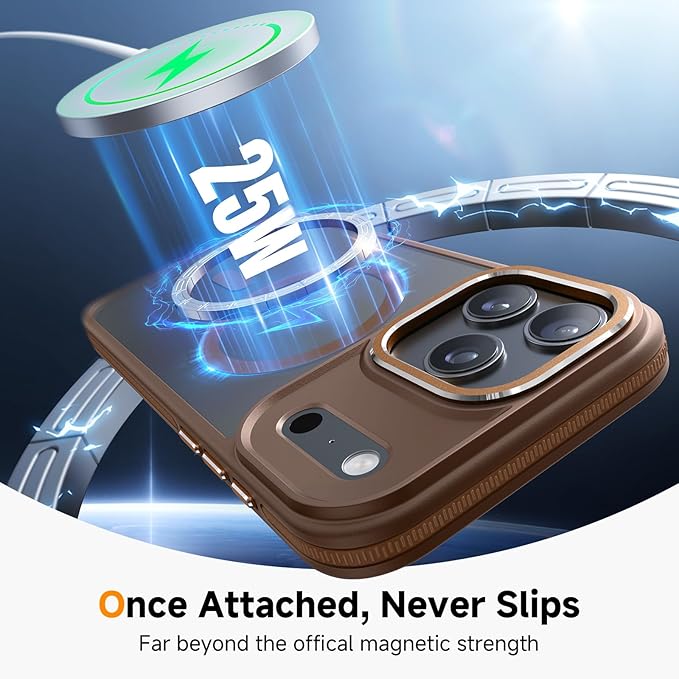Magnetic 3 in 1 for iPhone 17 Pro Max Case, [Omni-Directional Protection] with 1x Screen Protector + 1x Camera Cover, [Seamless Work with Magsafe] Protective Silm Case for iPhone 17 Pro Max Brown
