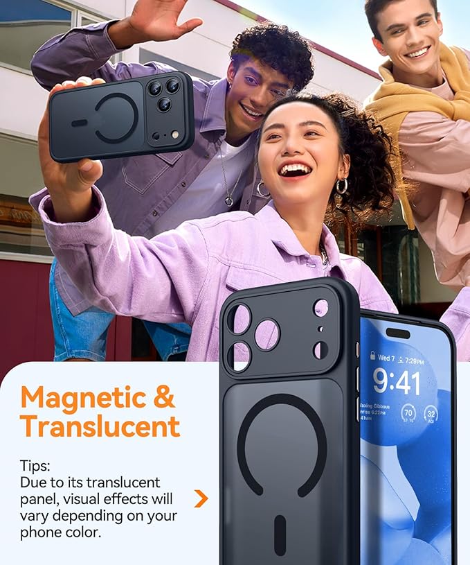 CANSHN Magnetic Compatible with iPhone 17 Pro Max Case, Upgraded [Full Camera Protection] [Compatible with Magsafe] [Translucent Matte] Shockproof Protective Phone Cover 6.9 Inch - Black