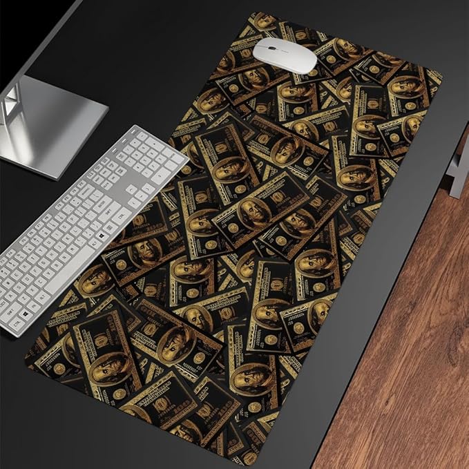 Black Money Rectangle Mouse Pad Non Slip Rubber Base 31.5"x15.7" Gaming Keyboard and Mouse Pad