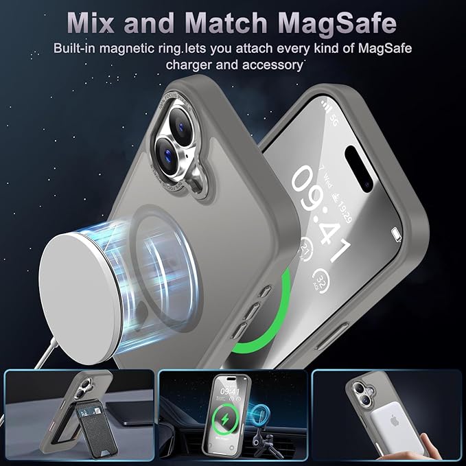 Newfuture Magnetic for iPhone 17 Case [Compatible with Magsafe] [Military Grade Drop Protection] Translucent Matte Anti-Scratch Shockproof Protective Phone Cover 6.3 Inch, Titanium Gray